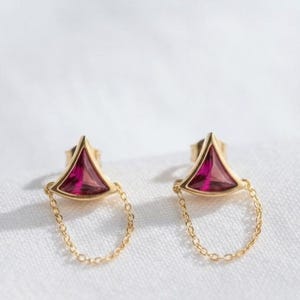 Ruby Stud Earrings, 925 Sterling Silver Gold Plated Earrings, Ruby Drop Earrings, Dainty Red Gemstone Jewelry, Gift for Her