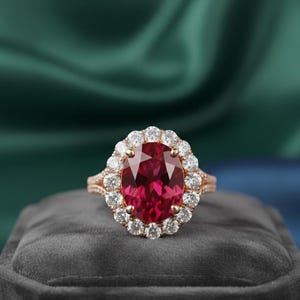 Ruby Ring 10x8mm Oval Cut, 925 Sterling Silver Rose Gold Plated, Red Gemstone Statement Ring, Elegant Jewelry Gift for Her