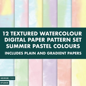 Pastel Watercolour Digital Paper, Summer Colours, Scrapbook Backgrounds