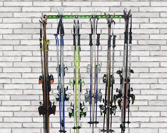 Ski Rack. Ski storage rack for up to 6 pairs of skis, poles and helmets. GearHooks