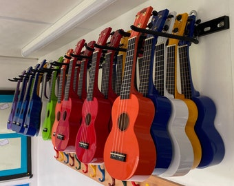 Estante de pared para ukelele: almacenamiento de ukelele que ahorra espacio, ideal para aulas en escuelas, colegios o universidades