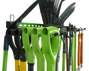 Almacenamiento de herramientas de jardín, estante de garaje montado en la pared, colgador de engranajes. Ganchos para engranajes