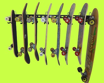 Skateboard rack. Wall storage and display rack for up to 8 skateboards. GearHooks