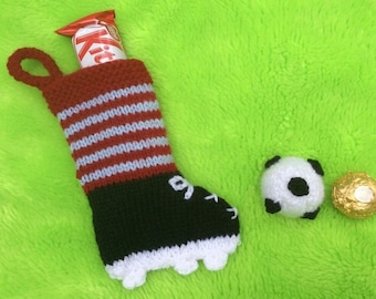 KNITTING PATTERN - Football chocolate cover and boot stocking / charity gift bag
