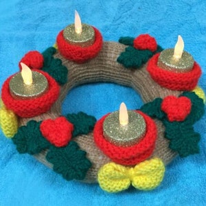 KNITTING PATTERN - Christmas Advent Candle Wreath / Table Decoration 23 cms