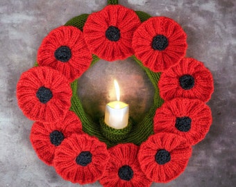 KNITTING PATTERN - Remembrance Poppy Wreath Hanging Decoration 22 cms