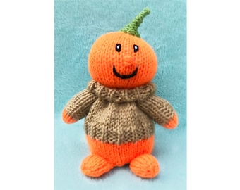 PATRON TRICOT - Couverture Halloween Pumpkin Man orange / Jouet d'automne 15 cms