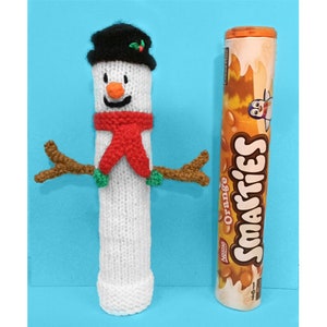 KNITTING PATTERN - Christmas Frosty the Snowman Smarties Sweet Holder 22 cms