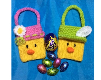 KNITTING PATTERN - Easter Chick Boy and Girl charity gift bags 9cm x 7cm