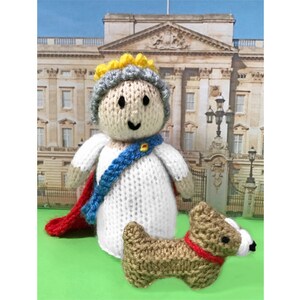 KNITTING PATTERN - Royal Jubilee Queen and Corgi 10 cms soft toy doll