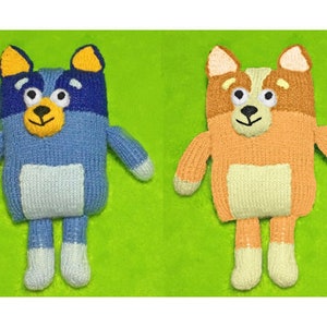 KNITTING PATTERN - Blue Dog and Orange Dog inspired 32 cms soft toy doll / dogs