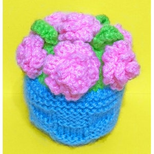KNITTING PATTERN - Rose Flower Pot chocolate orange cover / 9 cms Easter toy