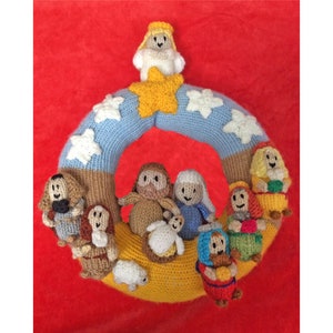 KNITTING PATTERN - Christmas Nativity Wreath Hanging Decoration 22 cms