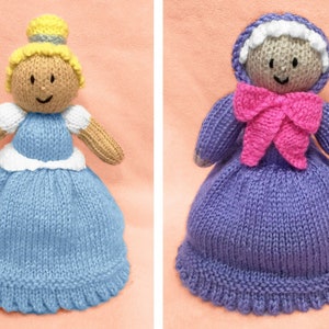 KNITTING PATTERN - Cinderella / Fairy Godmother inspired 21 cms soft toy doll