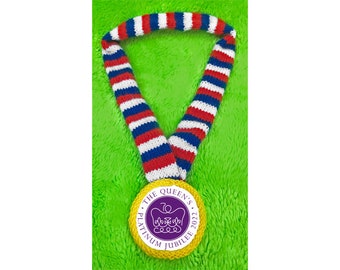 KNITTING PATTERN - Platinum Jubilee Medal Royal Queen necklace ribbon