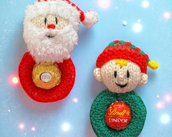 KNITTING PATTERN - Hanging Father Christmas Santa and Elf Choc