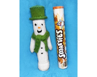 KNITTING PATTERN - Christmas Snowman Smarties Sweet Holder 22 cms