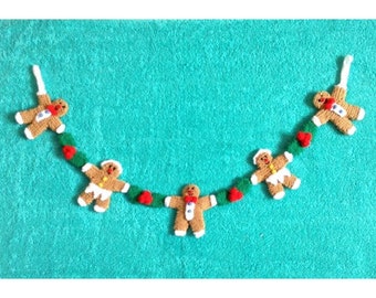 KNITTING PATTERN - Cute Christmas Gingerbread Man garland novelty Decoration