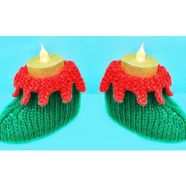 KNITTING PATTERN - Christmas Santa’s Elf Shoe Tea Light Holder Table Decoration