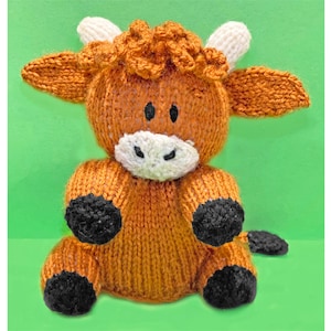 KNITTING PATTERN - Highland Cow Choc Orange cover / 15 cms Farm Animal toy