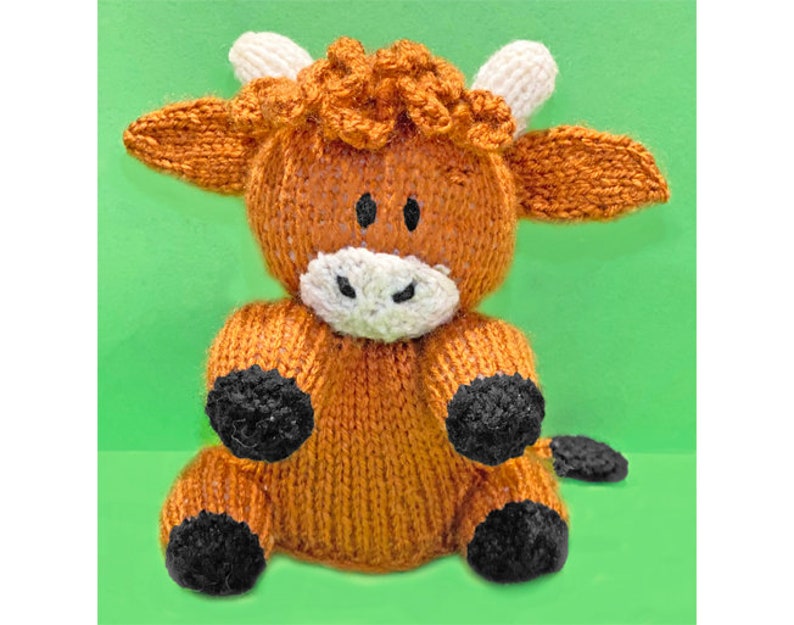KNITTING PATTERN Highland Cow Choc Orange cover / 15 cms Farm Animal toy image 1