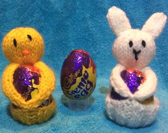 KNITTING PATTERN - Bunny and Chick Easter Egg Covers fits Chocolate Cream egg