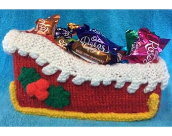 KNITTING PATTERN - Christmas Santa Sleigh - Sweet Pot / Doll / Elf Toy