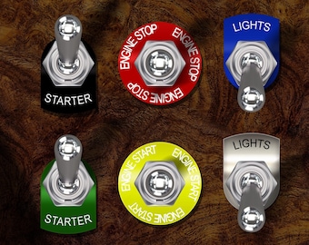 Classic Car Toggle Switch Label Tags, ( Any HOLE Size ) ( Any TEXT ) Switch Tags, vintage car accessories Kit Car ,Triumph etc.