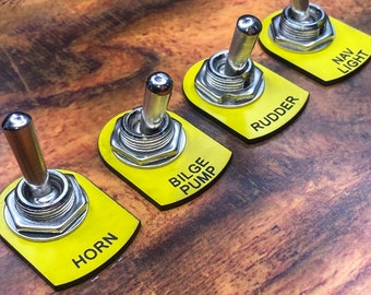 Yellow marine Toggle Switch Nameplate for Boating Applications