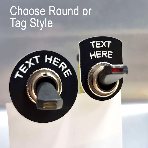 Classic Car Toggle Switch Label Tags, ( Any HOLE Size ) ( Any TEXT ) Switch Tags, vintage car accessories Kit Car ,Land Rover etc.