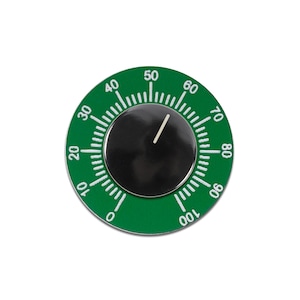 May include: A green circular dial with white numbers from 0 to 100, a black center, and a white pointer. The dial is used to set a temperature.