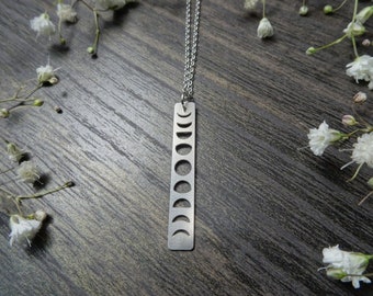 Collier Moon Phase Bar, Acier inoxydable, Bijoux Moon, Sorcière, Boho, Idée cadeau, Magie, Sorcellerie