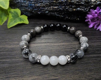 Moon phase bracelet, protection bracelet, moonstone bracelet, grounding bracelet, spiritual protection jewelry, witchy gift idea for her