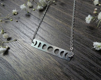 Collier Moon Phase Bar, Acier inoxydable, Bijoux Moon, Sorcière, Boho, Idée cadeau, Magie, Sorcellerie