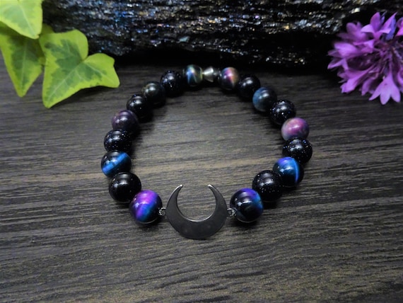 Galaxy bracelet, crescent moon bracelet, abundance bracelet, witchy bracelet, witchy aesthetic, birthday gift for her, tigers eye bracelet
