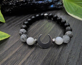 Moon Phase Protection Bracelet, Obsidian, Onyx, Healing, Spiritual Protection, Balance Meditation Bracelet, Anxiety Stress Relief Bracelet