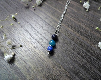 Throat Chakra Bar Necklace, Throat Chakra Jewelry, Apatite beaded necklace, Lapis Lazuli, Chakra Balancing, Christmas gifts for her