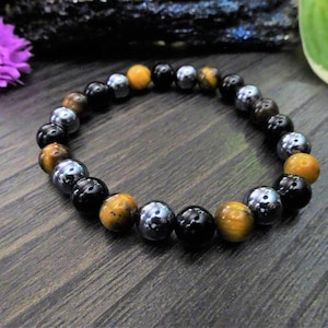 Pulseira de Proteção, Olho de Tigre, Hematita, Ônix. Cura, proteção espiritual, pulseira de meditação de equilíbrio, pulseira de alívio de ansiedade e estresse