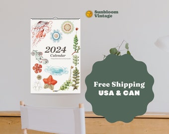 2024 Wall Calendar Nature Botanical Art (US & CAN) • Hanging Wire Calendar • Beautiful Vintage Art