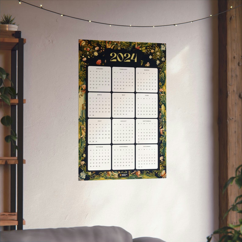 2025 Year at a Glance Wall Calendar MONDAY Start Whimsical Art Large