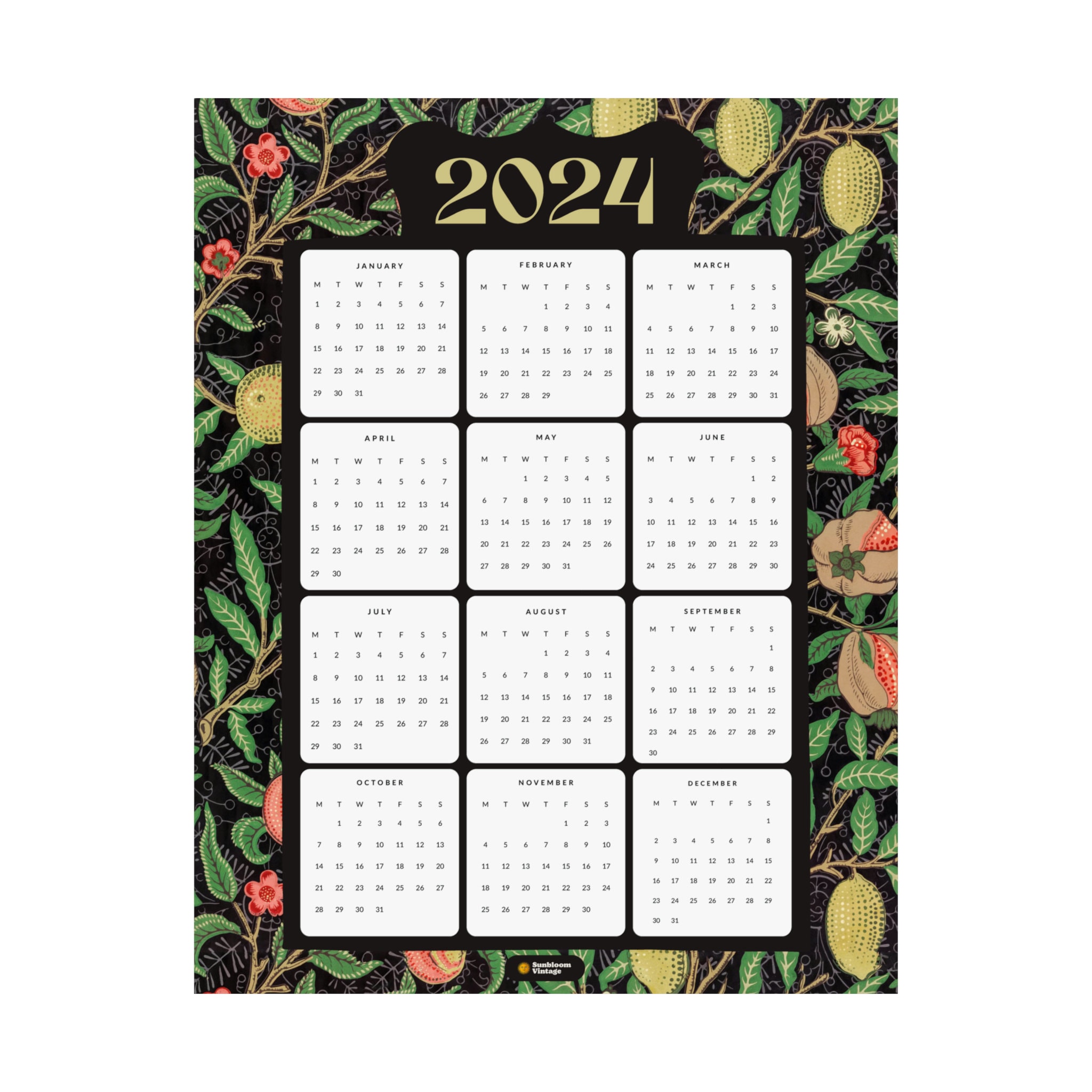 William Morris 2025 Full-year Calendar Poster MONDAY Start Eco Art Wall 