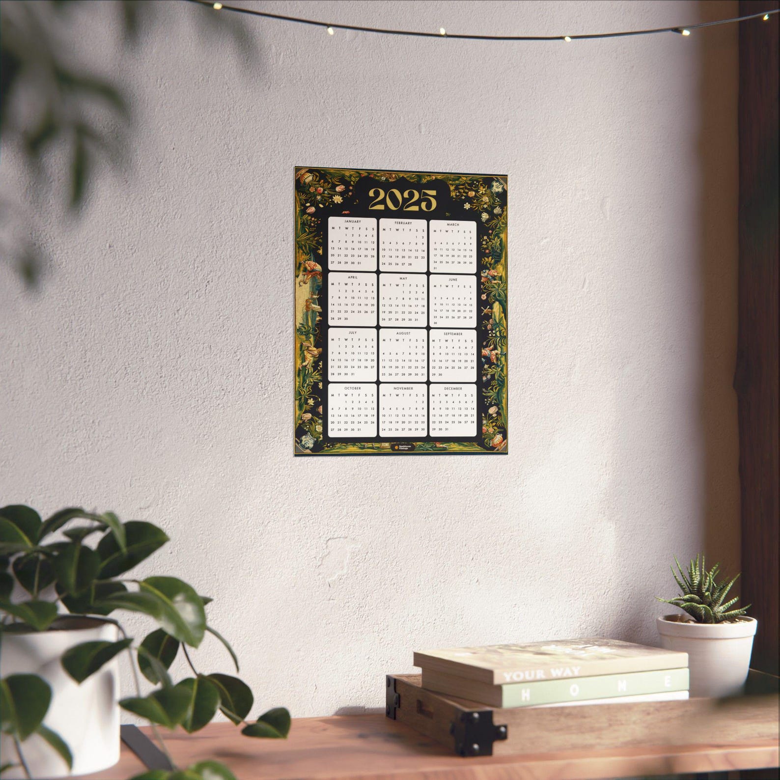 2025 Year at a Glance Calendar, MONDAY Start Matte Vertical Poster ...