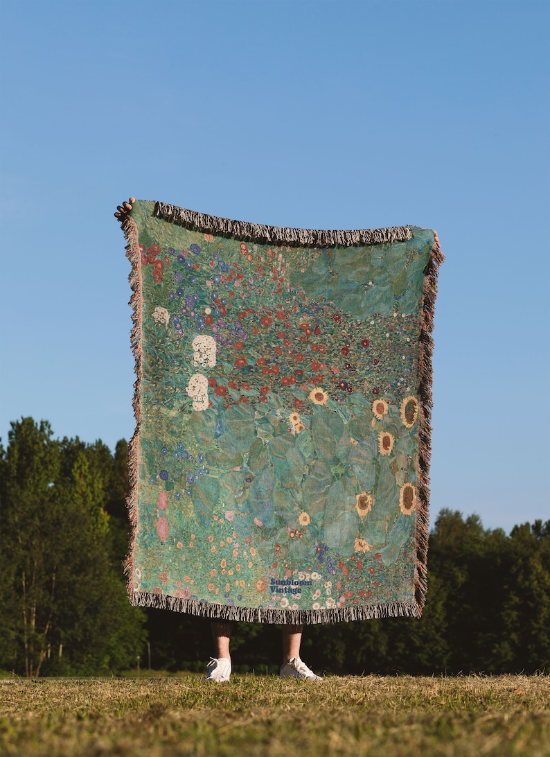 Farm Garden with Sunflowers Blanket • Woven Throw • Printed Blanket • Boho Home Decor • Boho Tapestry • Wall Tapestry