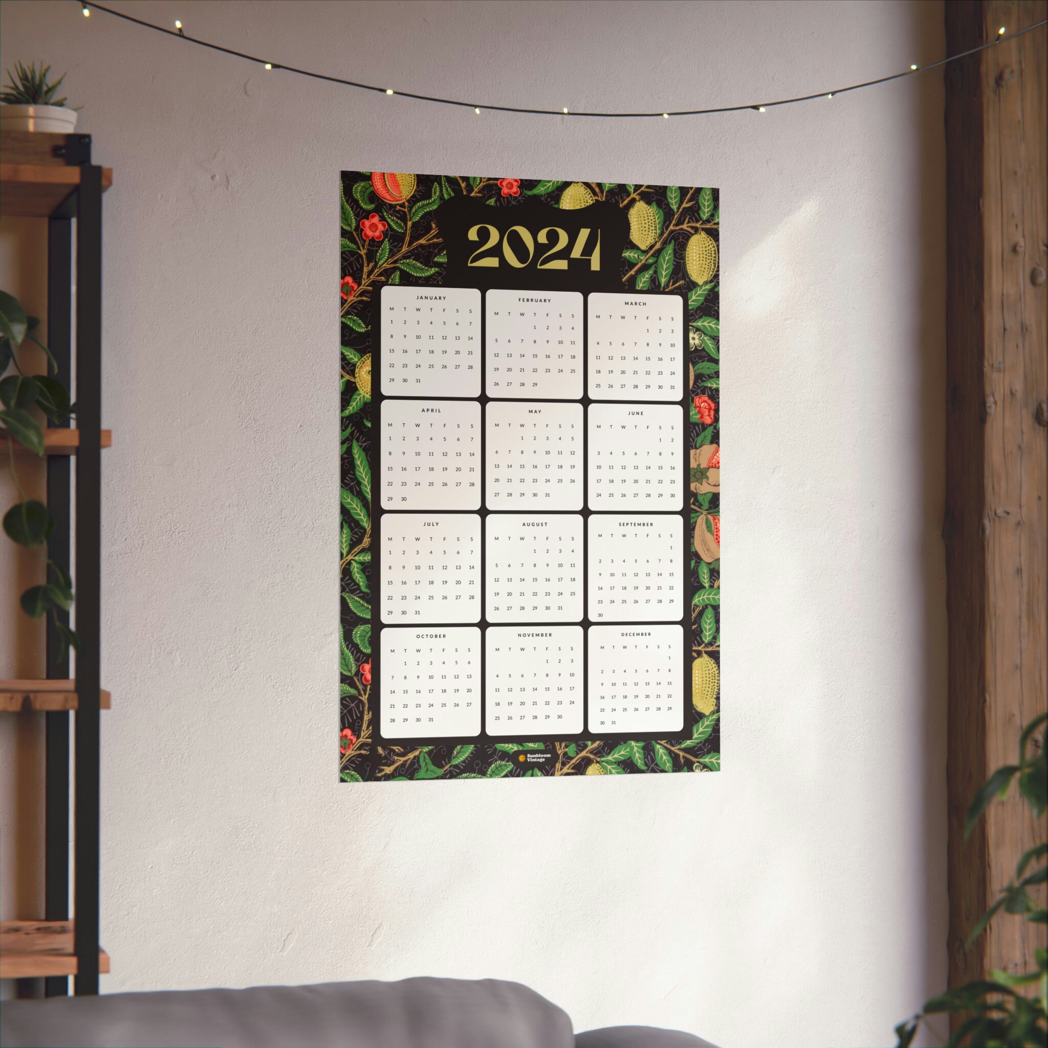 William Morris 2025 Full-year Calendar Poster MONDAY Start Eco Art Wall 