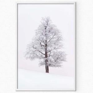 Printable Winter Snow Minimalist Wall Art Photography Snow on Tree Poster Print Pink Winter snow  Home decor White Snow Tree Poster Download