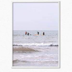 Impresión de bellas artes de surf costero: arte mural vintage de Francia con playa en el océano Atlántico, descarga digital, fotografía, decoración del hogar, póster de surfistas