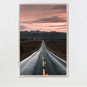 Fine Art Scandinavia Road Printable Photography, Scenic street on sunset Norway Digital Download, Scandinavian Wall Art Decor Print
