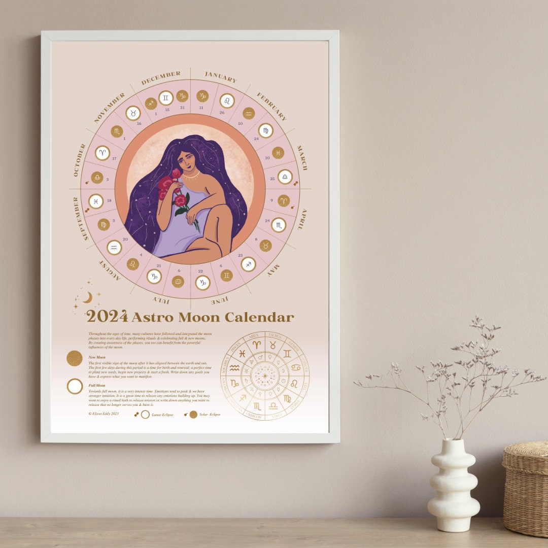2025 Moon Calendar, Astrology Wall Calendar, Moon Phase Wall Calendar