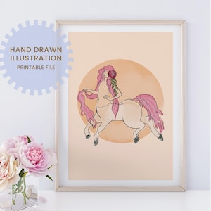 Centaur wall art digital download centauress illustration printable art mythical creature hand drawn art of centaur