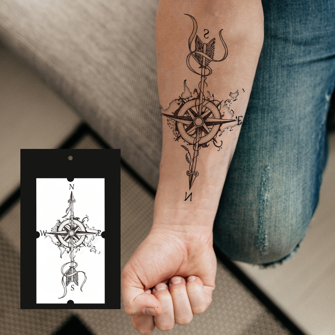 Geometric Compass Semi Permanent Tattoo  Reallooking Temporary Tattoos   SimplyInkedin